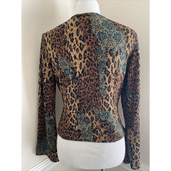 Vtg Ronni Nicole Top Women Large Brown Surplice V-neck Blouse Beaded Leopard Y2K - Picture 5 of 5